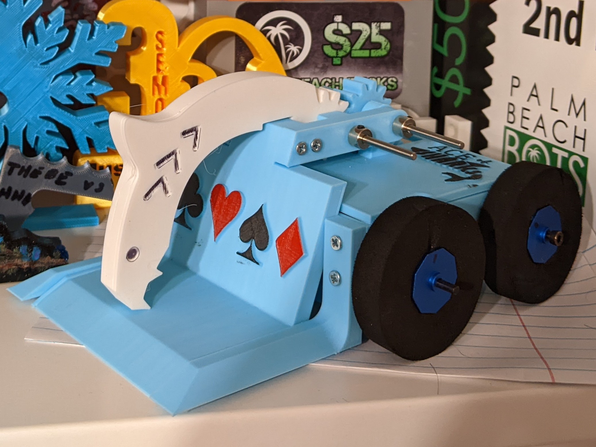 Shark themed combat robot with a grappler type
            weapon to suplex opponents